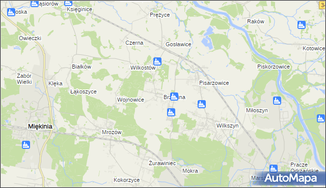 mapa Brzezina gmina Miękinia, Brzezina gmina Miękinia na mapie Targeo