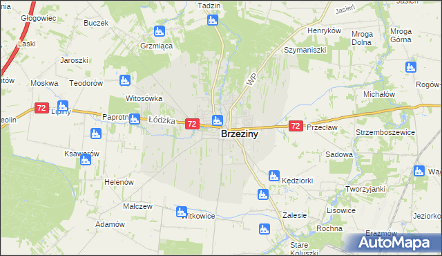 mapa Brzeziny, Brzeziny na mapie Targeo