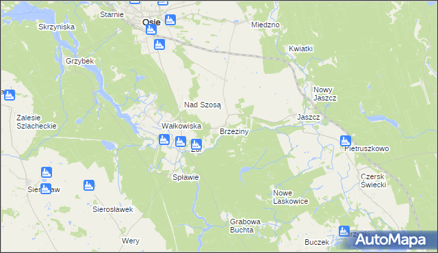 mapa Brzeziny gmina Osie, Brzeziny gmina Osie na mapie Targeo