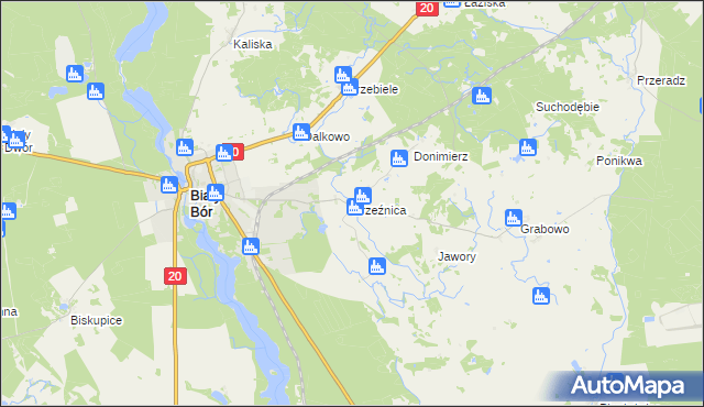 mapa Brzeźnica gmina Biały Bór, Brzeźnica gmina Biały Bór na mapie Targeo