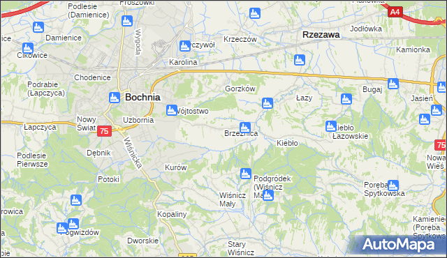 mapa Brzeźnica gmina Bochnia, Brzeźnica gmina Bochnia na mapie Targeo
