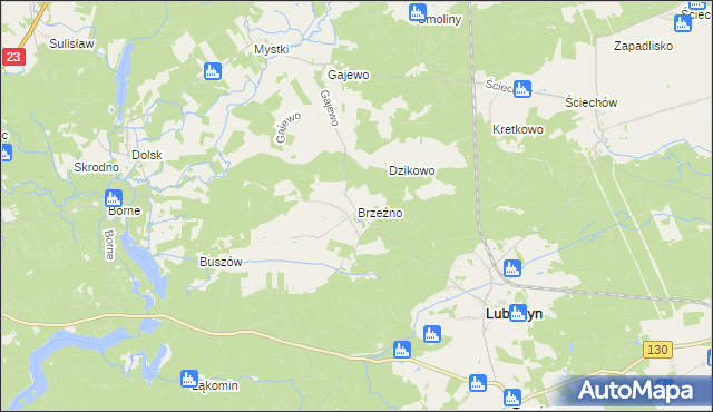 mapa Brzeźno gmina Lubiszyn, Brzeźno gmina Lubiszyn na mapie Targeo