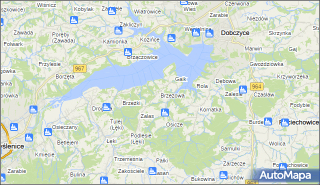 mapa Brzezowa gmina Dobczyce, Brzezowa gmina Dobczyce na mapie Targeo