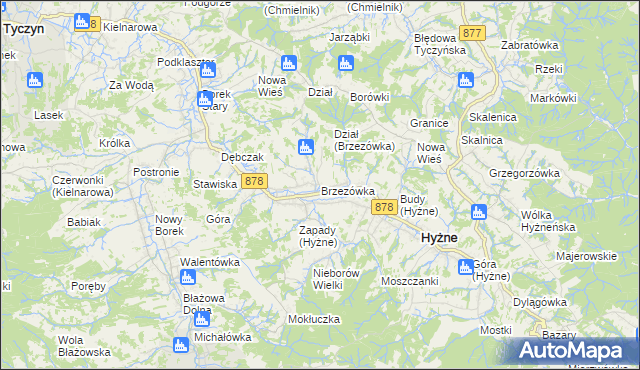 mapa Brzezówka gmina Hyżne, Brzezówka gmina Hyżne na mapie Targeo