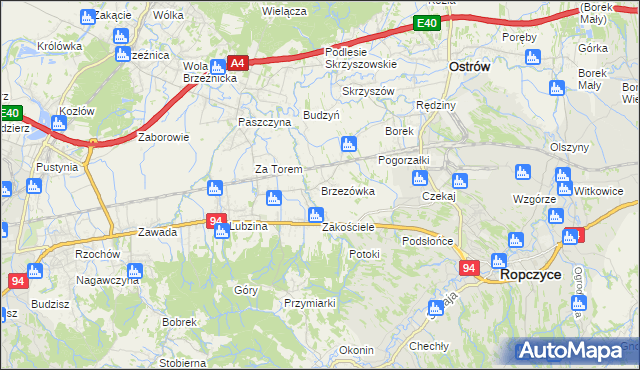 mapa Brzezówka gmina Ropczyce, Brzezówka gmina Ropczyce na mapie Targeo