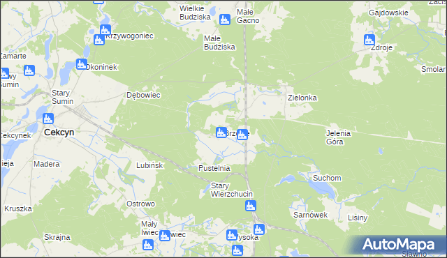 mapa Brzozie gmina Cekcyn, Brzozie gmina Cekcyn na mapie Targeo