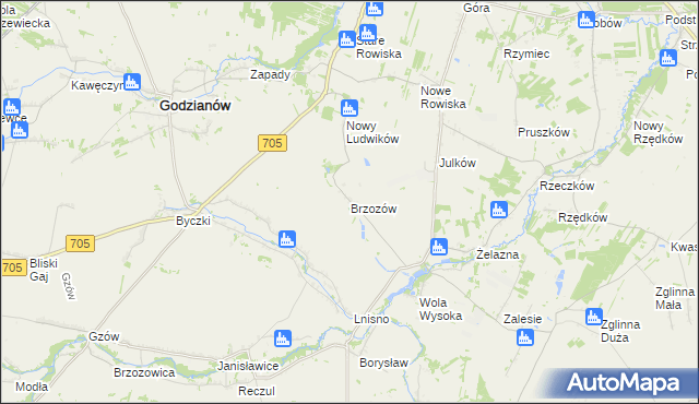 mapa Brzozów gmina Skierniewice, Brzozów gmina Skierniewice na mapie Targeo