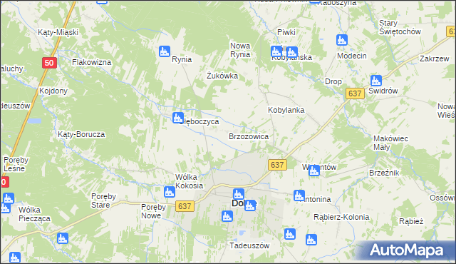 mapa Brzozowica gmina Dobre, Brzozowica gmina Dobre na mapie Targeo