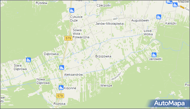 mapa Brzozówka gmina Czosnów, Brzozówka gmina Czosnów na mapie Targeo