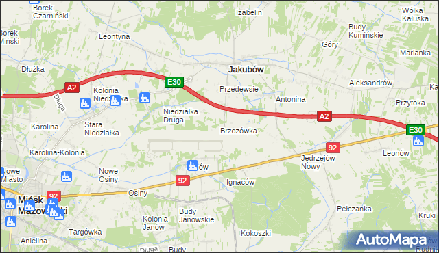 mapa Brzozówka gmina Jakubów, Brzozówka gmina Jakubów na mapie Targeo