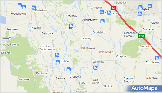 mapa Brzozówka gmina Uniejów, Brzozówka gmina Uniejów na mapie Targeo
