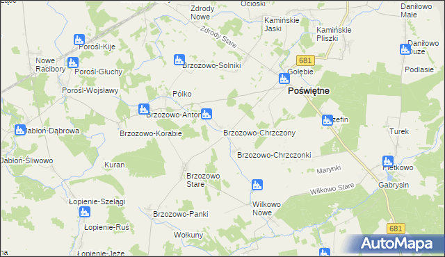mapa Brzozowo-Chrzczony, Brzozowo-Chrzczony na mapie Targeo