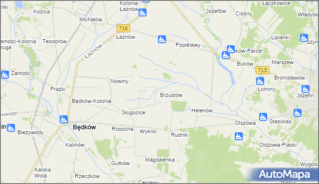 mapa Brzustów gmina Będków, Brzustów gmina Będków na mapie Targeo