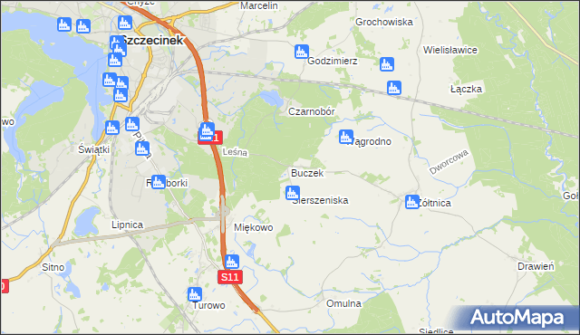 mapa Buczek gmina Szczecinek, Buczek gmina Szczecinek na mapie Targeo