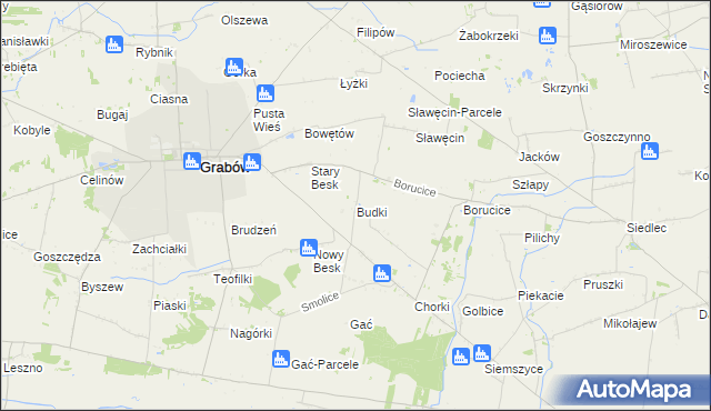 mapa Budki gmina Grabów, Budki gmina Grabów na mapie Targeo