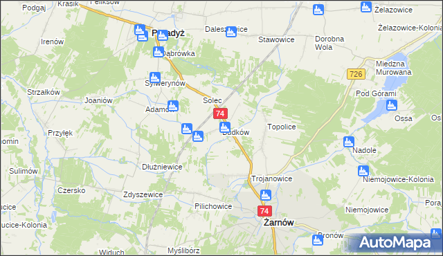 mapa Budków gmina Żarnów, Budków gmina Żarnów na mapie Targeo