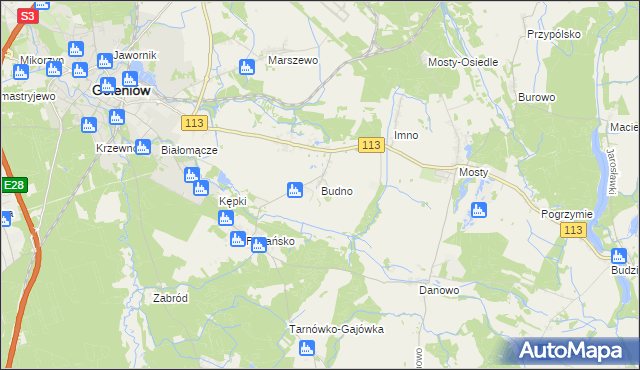 mapa Budno gmina Goleniów, Budno gmina Goleniów na mapie Targeo