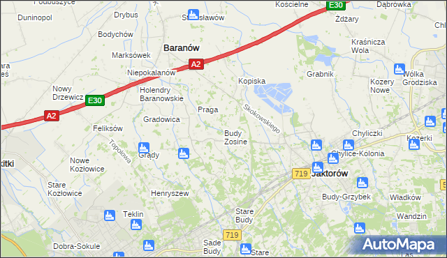 mapa Budy Zosine, Budy Zosine na mapie Targeo
