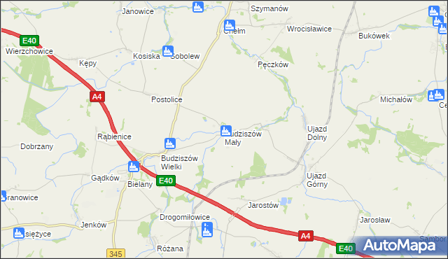 mapa Budziszów Mały, Budziszów Mały na mapie Targeo