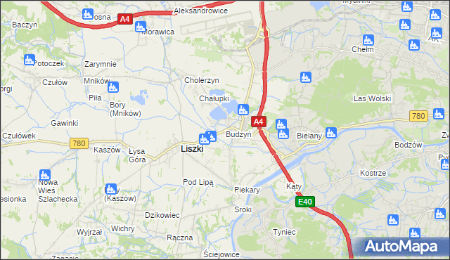 mapa Budzyń gmina Liszki, Budzyń gmina Liszki na mapie Targeo