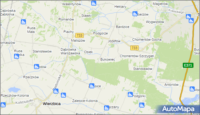 mapa Bukowiec gmina Kowala, Bukowiec gmina Kowala na mapie Targeo