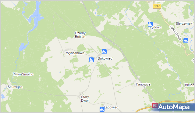 mapa Bukowiec gmina Międzyrzecz, Bukowiec gmina Międzyrzecz na mapie Targeo