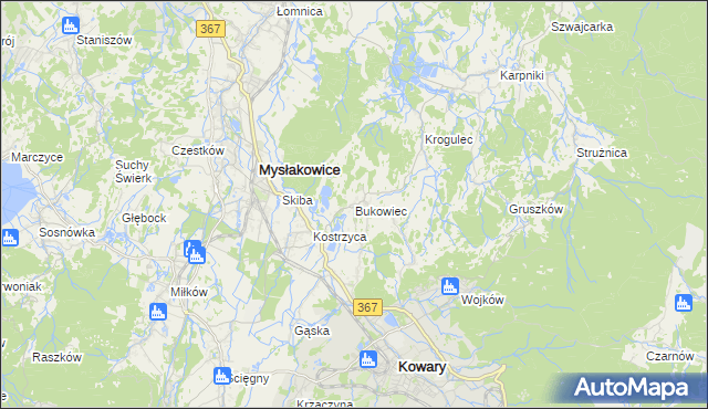 mapa Bukowiec gmina Mysłakowice, Bukowiec gmina Mysłakowice na mapie Targeo