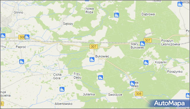 mapa Bukowiec gmina Nowy Tomyśl, Bukowiec gmina Nowy Tomyśl na mapie Targeo