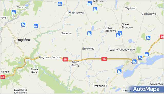 mapa Bukowiec gmina Rogóźno, Bukowiec gmina Rogóźno na mapie Targeo