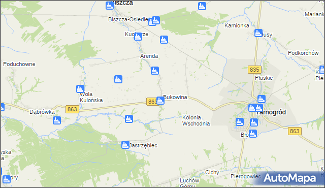 mapa Bukowina gmina Biszcza, Bukowina gmina Biszcza na mapie Targeo