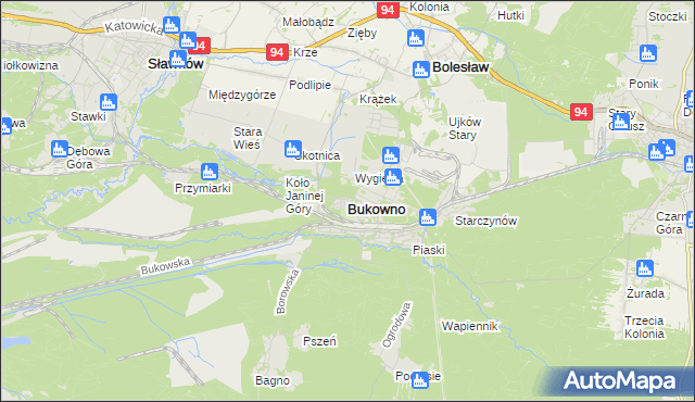 mapa Bukowno powiat olkuski, Bukowno powiat olkuski na mapie Targeo