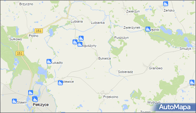 mapa Bukwica gmina Pełczyce, Bukwica gmina Pełczyce na mapie Targeo
