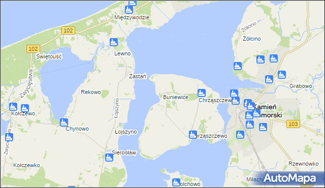 mapa Buniewice, Buniewice na mapie Targeo