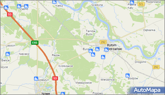 mapa Bycz gmina Bytom Odrzański, Bycz gmina Bytom Odrzański na mapie Targeo