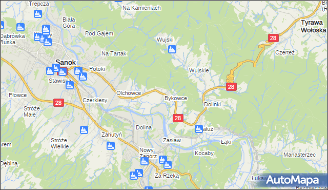 mapa Bykowce, Bykowce na mapie Targeo