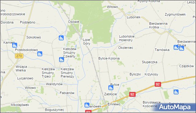 mapa Bylice-Kolonia, Bylice-Kolonia na mapie Targeo