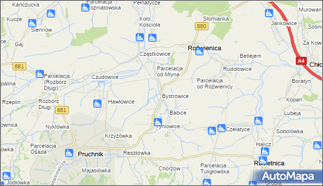 mapa Bystrowice, Bystrowice na mapie Targeo