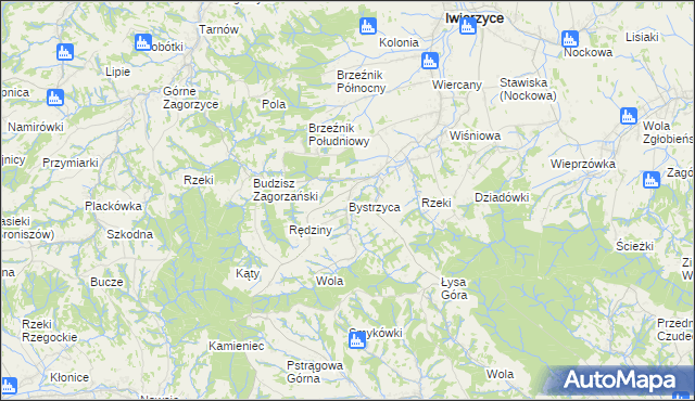 mapa Bystrzyca gmina Iwierzyce, Bystrzyca gmina Iwierzyce na mapie Targeo