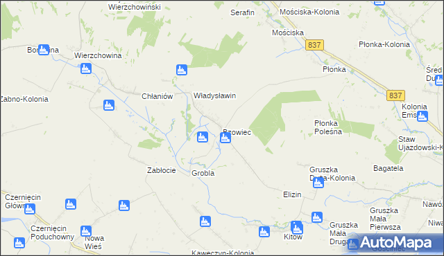 mapa Bzowiec gmina Rudnik, Bzowiec gmina Rudnik na mapie Targeo