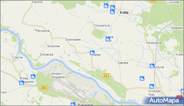 mapa Ceber gmina Kotla, Ceber gmina Kotla na mapie Targeo