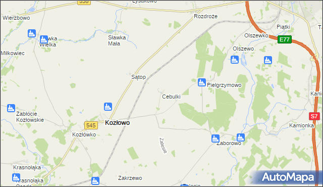 mapa Cebulki, Cebulki na mapie Targeo