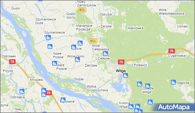 mapa Celejów gmina Wilga, Celejów gmina Wilga na mapie Targeo