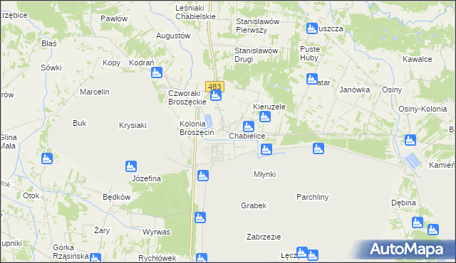 mapa Chabielice, Chabielice na mapie Targeo