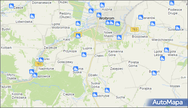 mapa Chełm gmina Wolbrom, Chełm gmina Wolbrom na mapie Targeo