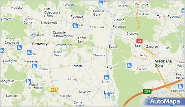 mapa Chełmce gmina Strawczyn, Chełmce gmina Strawczyn na mapie Targeo
