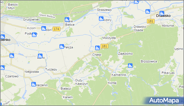 mapa Chełst gmina Drawsko, Chełst gmina Drawsko na mapie Targeo