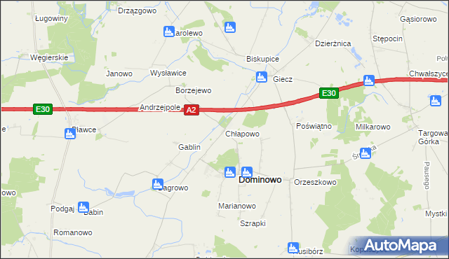 mapa Chłapowo gmina Dominowo, Chłapowo gmina Dominowo na mapie Targeo
