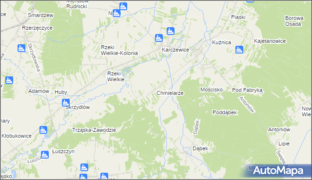 mapa Chmielarze gmina Kłomnice, Chmielarze gmina Kłomnice na mapie Targeo