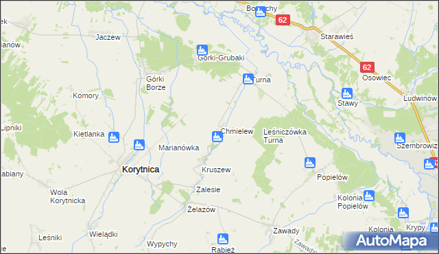mapa Chmielew gmina Korytnica, Chmielew gmina Korytnica na mapie Targeo