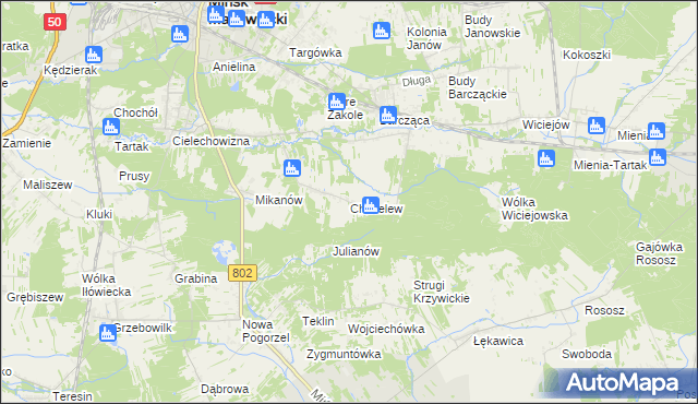 mapa Chmielew gmina Mińsk Mazowiecki, Chmielew gmina Mińsk Mazowiecki na mapie Targeo